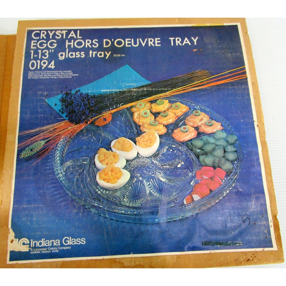 Indiana Glass Crystal Vintage Egg Hors d'Oeuvre 13" Tray Plate in Original Box